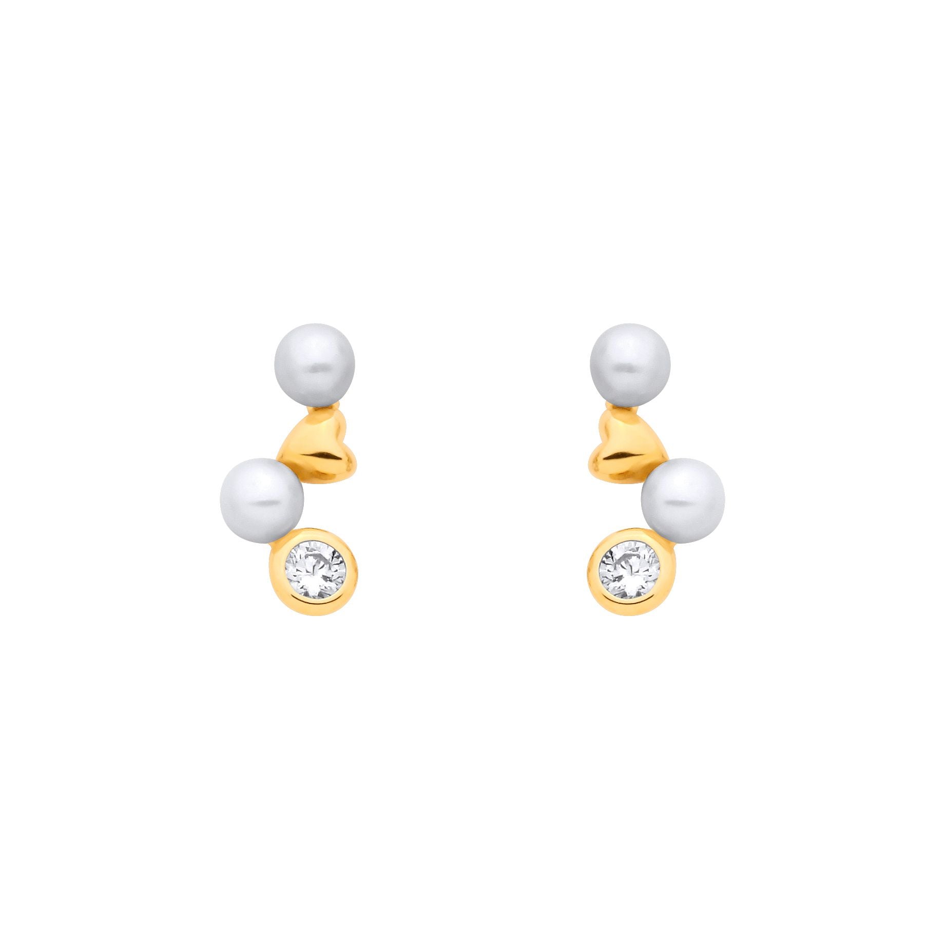 18K Gold Plated Sterling Silver CZ & Fresh Water Pearl 3-3.5mm Drop Earrings - EAG1383