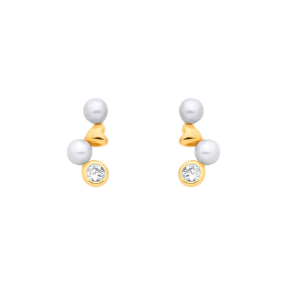 18K Gold Plated Sterling Silver CZ & Fresh Water Pearl 3-3.5mm Drop Earrings - EAG1383