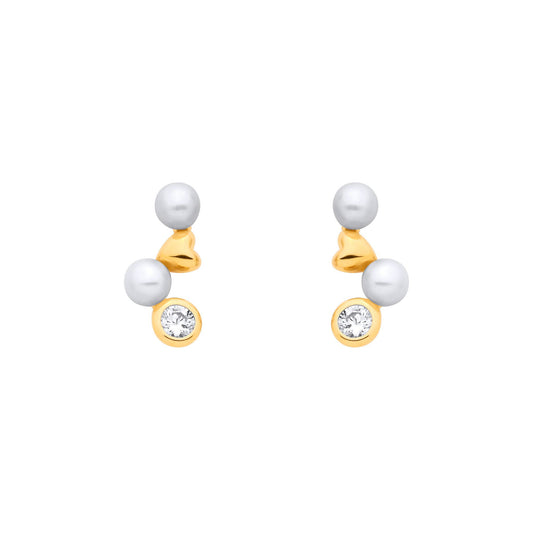 18K Gold Plated Sterling Silver CZ & Fresh Water Pearl 3-3.5mm Drop Earrings - EAG1383