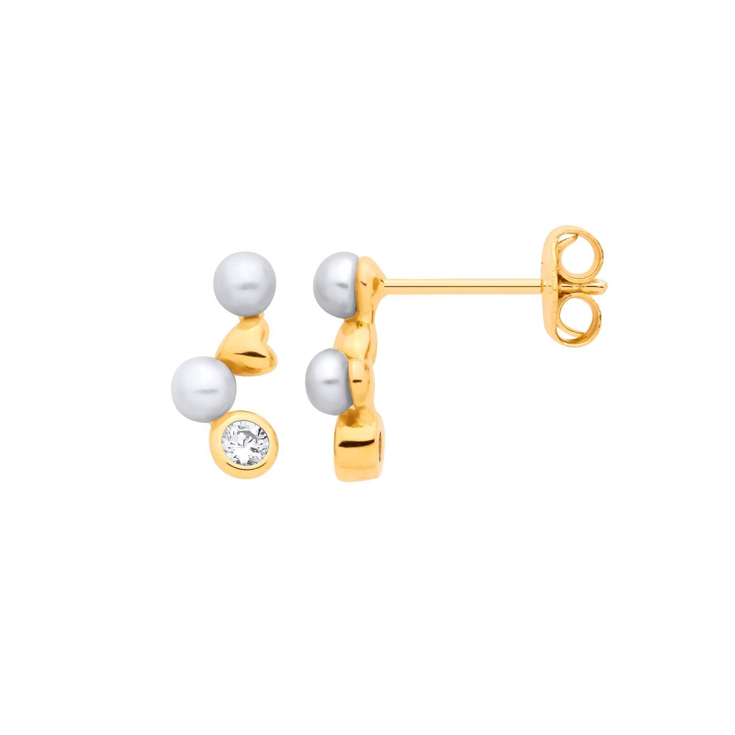 Gold-plated Silver  Pearl CZ Zig Zag Heart Full Moon Drop Earrings - EAG1383