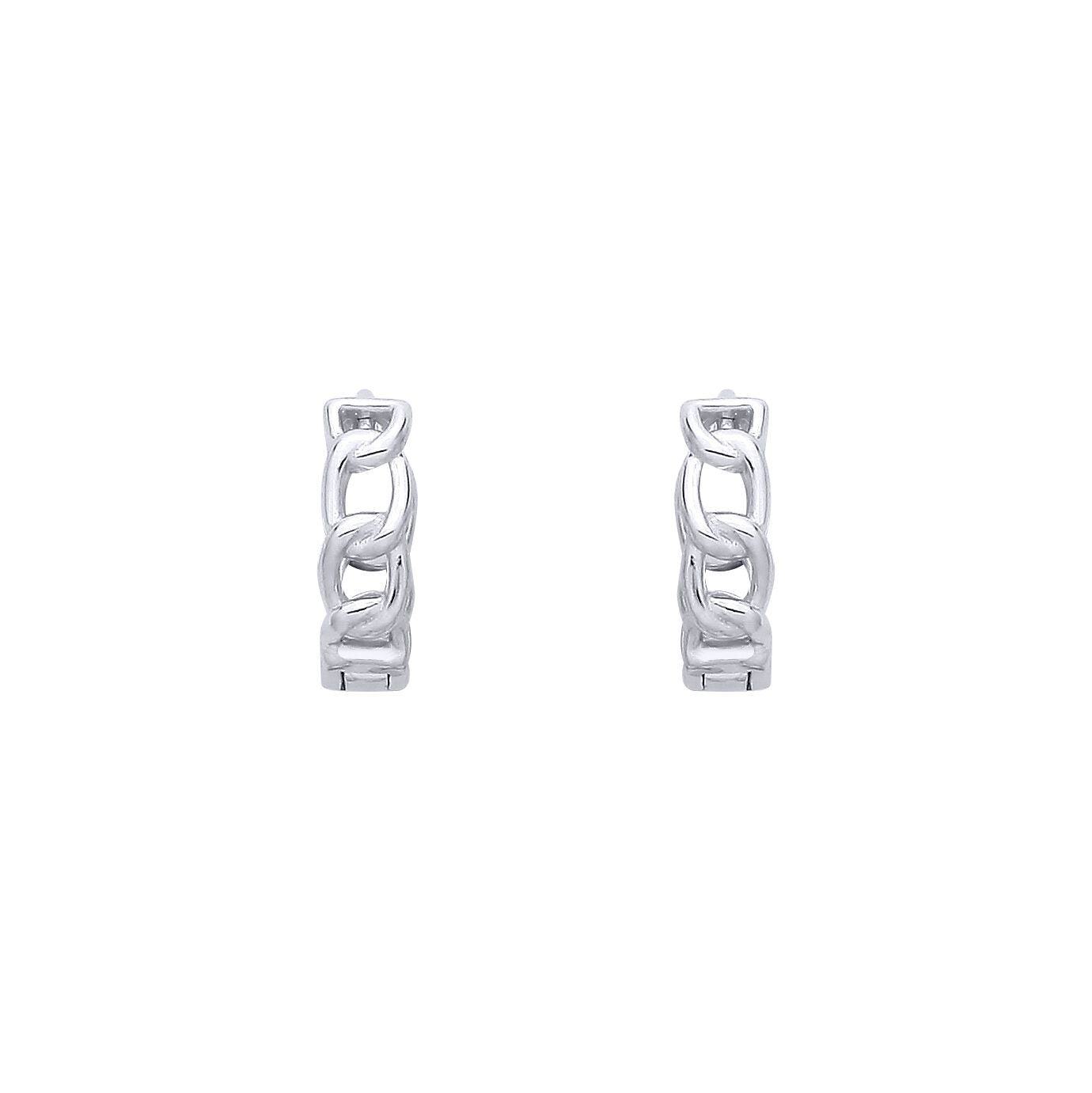 Sterling Silver Chain Link Huggie Hoop Earrings - EAG1384