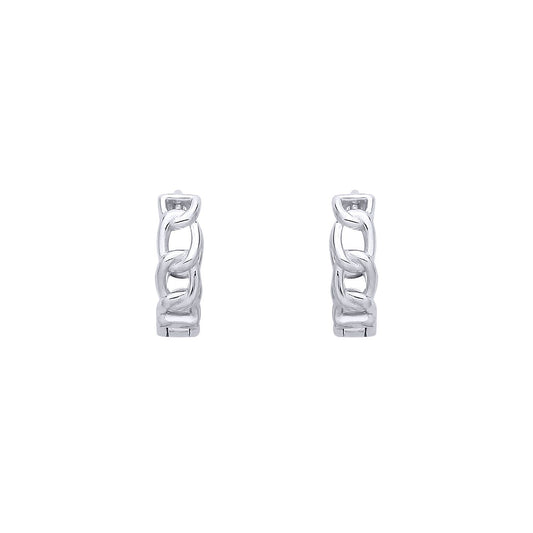 Sterling Silver Chain Link Huggie Hoop Earrings - EAG1384