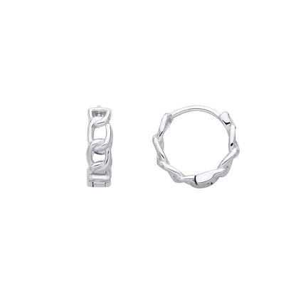 Sterling Silver Chain Link Huggie Hoop Earrings - EAG1384