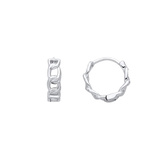 Sterling Silver Chain Link Huggie Hoop Earrings - EAG1384