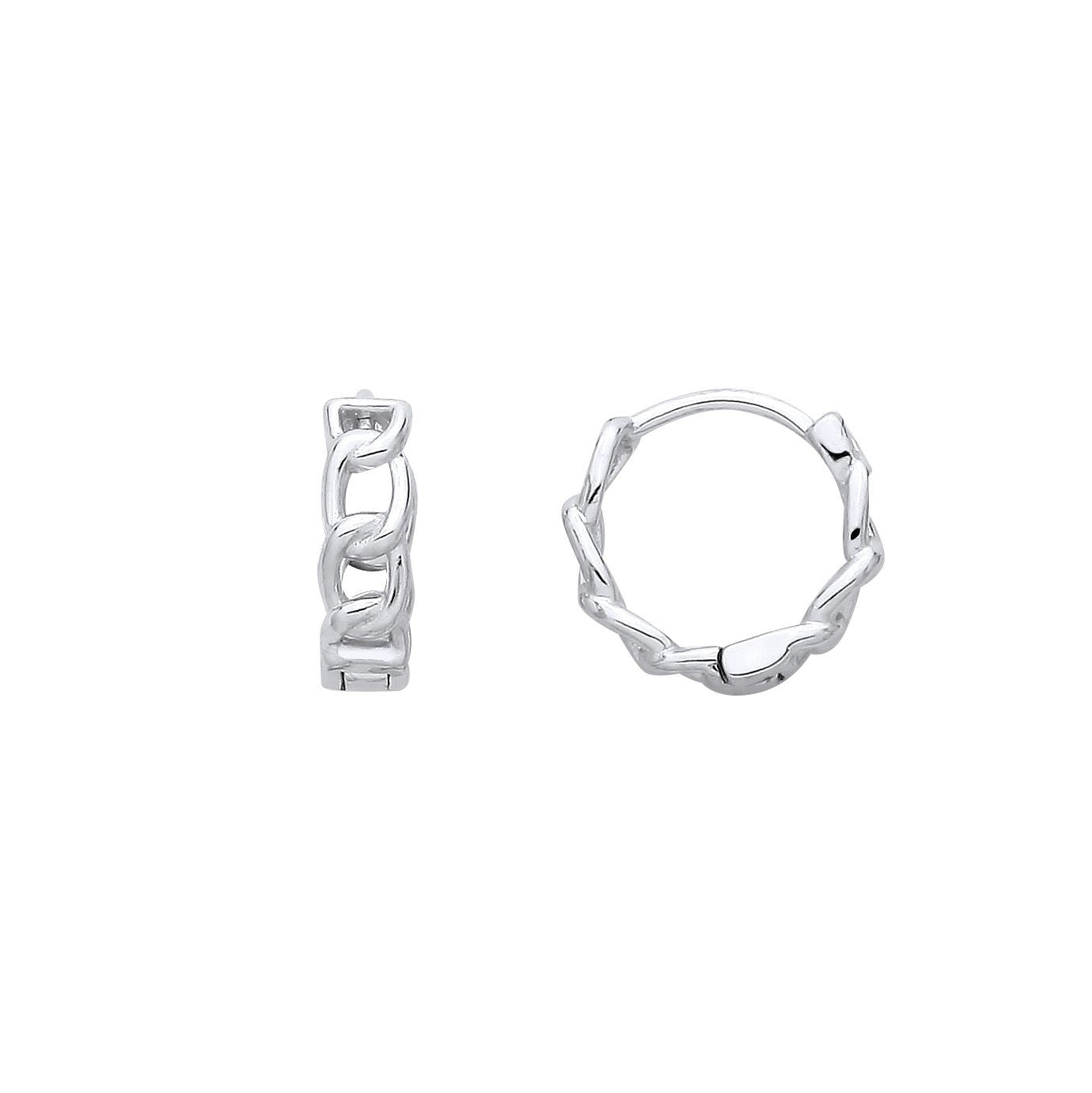 Silver  Curb Chain Link Ring Huggie Hoop Earrings - EAG1384