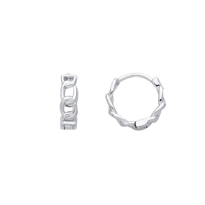 Silver  Curb Chain Link Ring Huggie Hoop Earrings - EAG1384