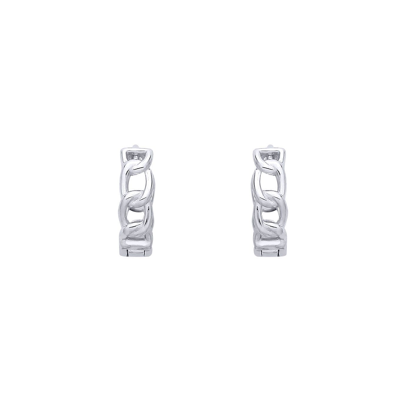 Silver  Curb Chain Link Ring Huggie Hoop Earrings - EAG1384