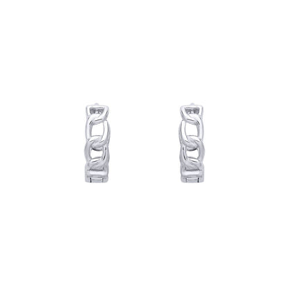Silver  Curb Chain Link Ring Huggie Hoop Earrings - EAG1384