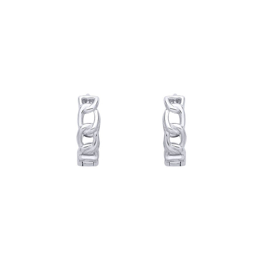 Silver  Curb Chain Link Ring Huggie Hoop Earrings - EAG1384