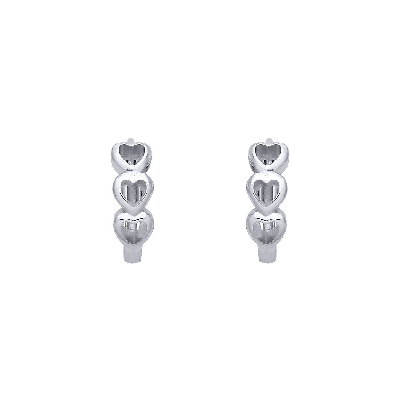Silver  Trilogy Open Love Heart Huggie Hoop Earrings - EAG1386