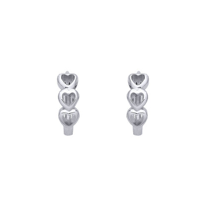 Silver  Trilogy Open Love Heart Huggie Hoop Earrings - EAG1386