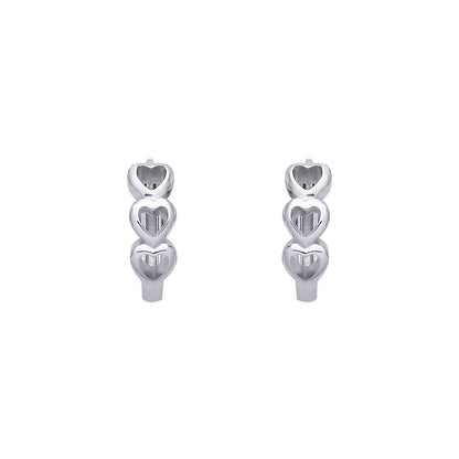 Sterling Silver Cutout Triple Heart Huggie Hoop Earrings - EAG1386
