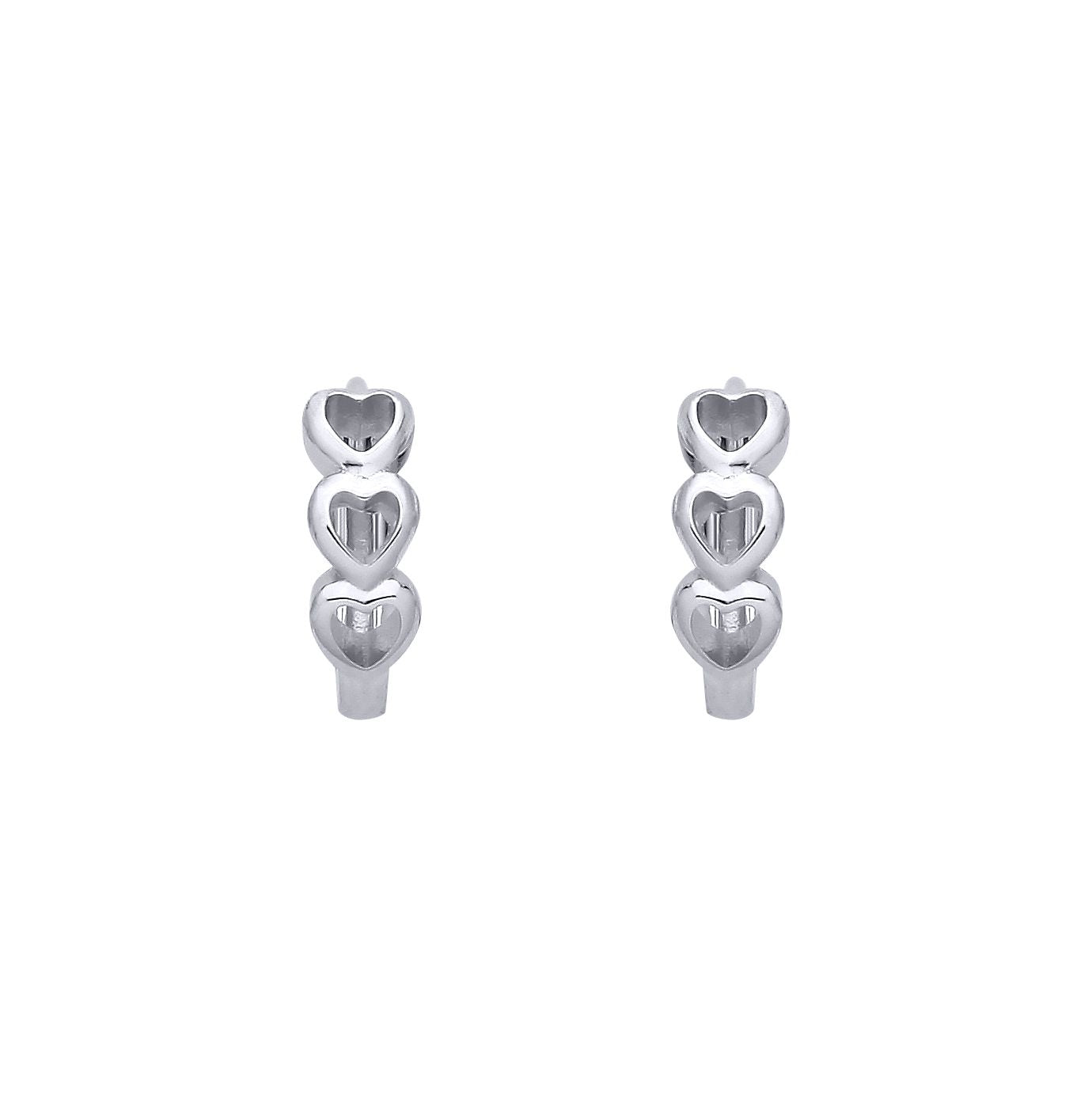 Sterling Silver Cutout Triple Heart Huggie Hoop Earrings - EAG1386