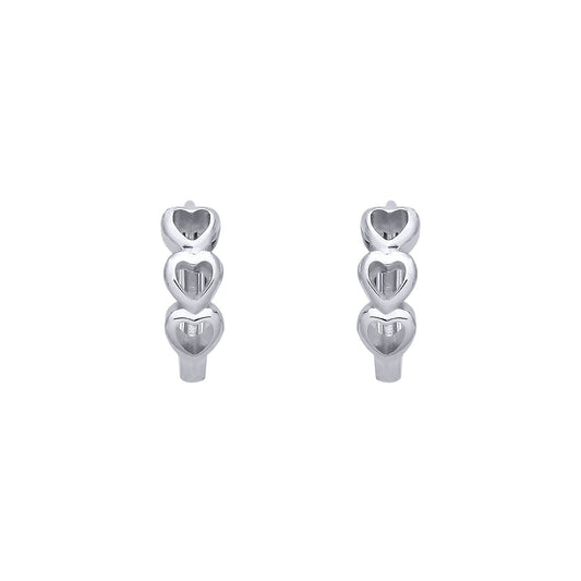 Sterling Silver Cutout Triple Heart Huggie Hoop Earrings - EAG1386