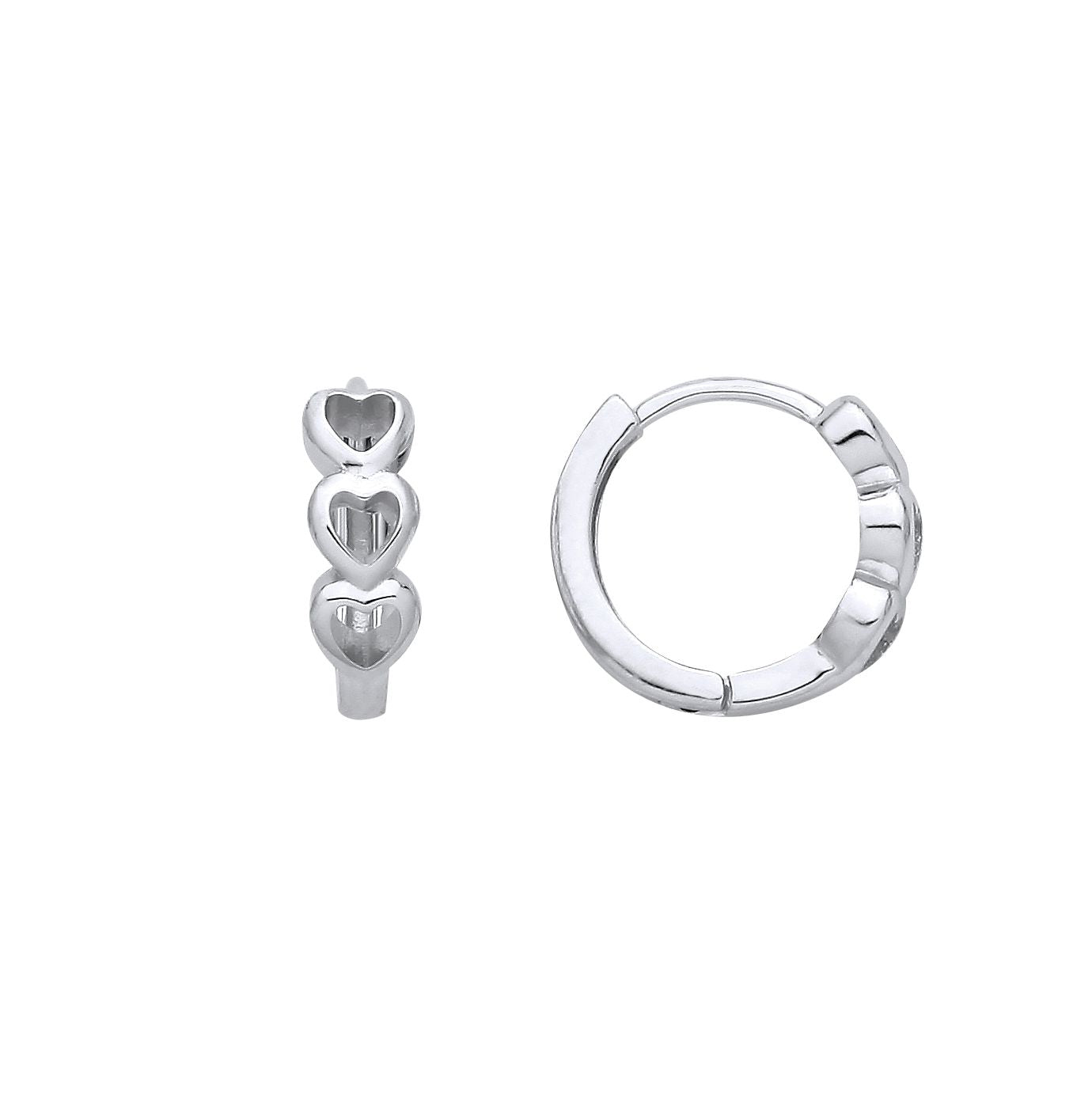 Sterling Silver Cutout Triple Heart Huggie Hoop Earrings - EAG1386