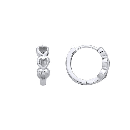 Sterling Silver Cutout Triple Heart Huggie Hoop Earrings - EAG1386