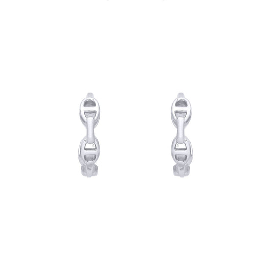 Sterling Silver Anchor Link Huggie Hoop Earrings - EAG1387
