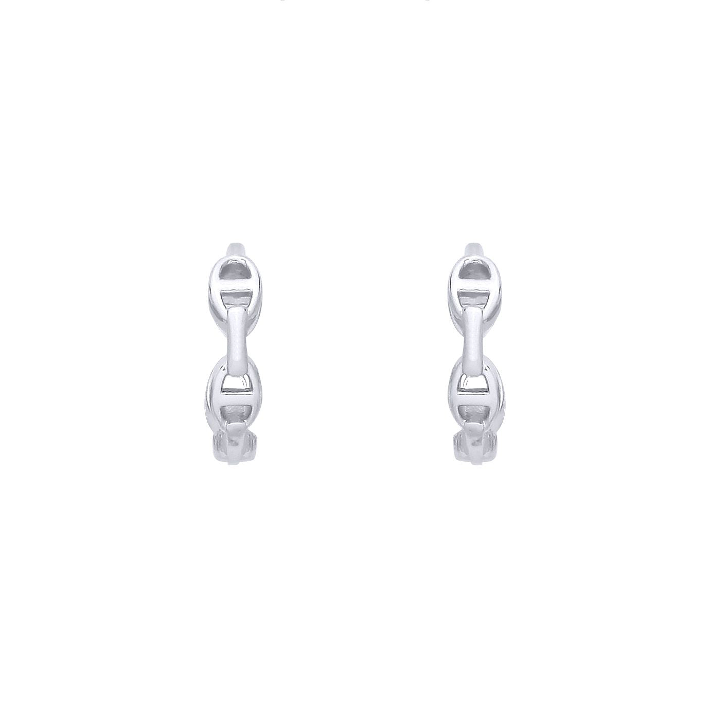 Sterling Silver Anchor Link Huggie Hoop Earrings - EAG1387