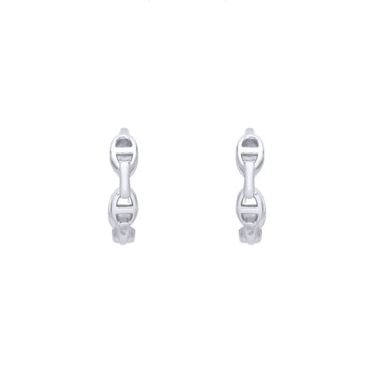 Sterling Silver Anchor Link Huggie Hoop Earrings - EAG1387
