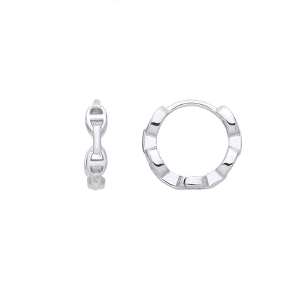 Silver  Marine Anchor Chain Link Ring Huggie Hoop Earrings - EAG1387