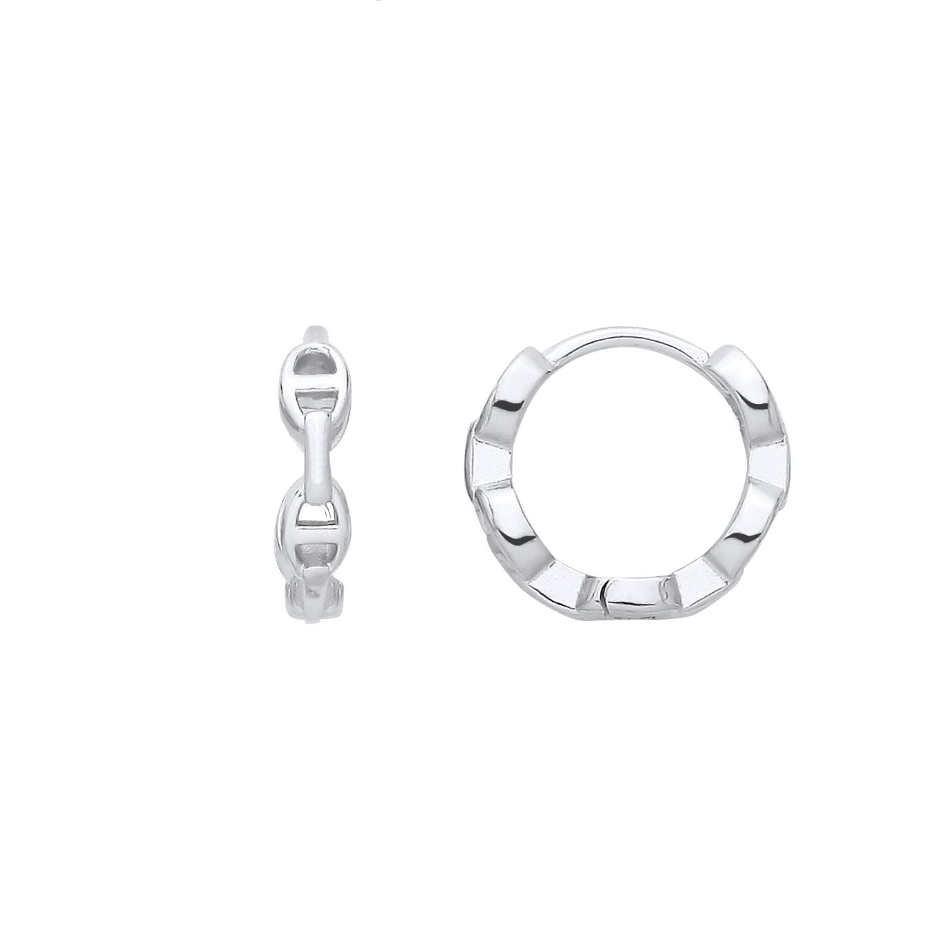 Sterling Silver Anchor Link Huggie Hoop Earrings - EAG1387