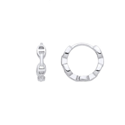 Sterling Silver Anchor Link Huggie Hoop Earrings - EAG1387