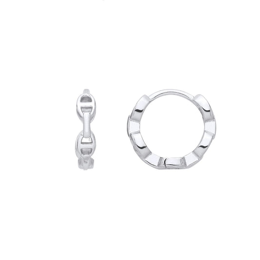 Sterling Silver Anchor Link Huggie Hoop Earrings - EAG1387