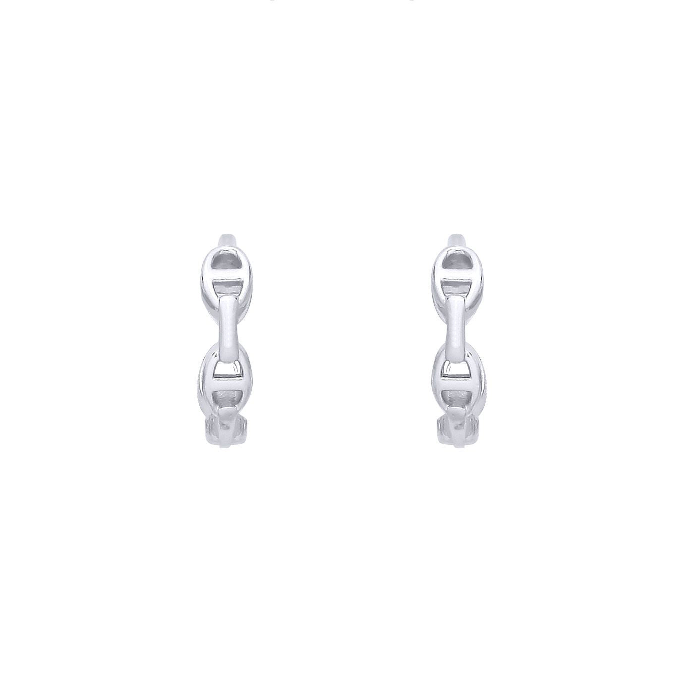 Silver  Marine Anchor Chain Link Ring Huggie Hoop Earrings - EAG1387