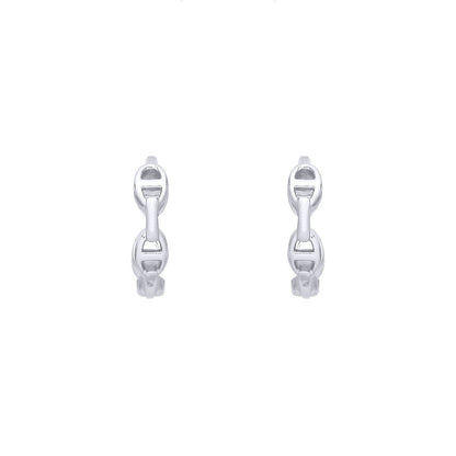 Silver  Marine Anchor Chain Link Ring Huggie Hoop Earrings - EAG1387