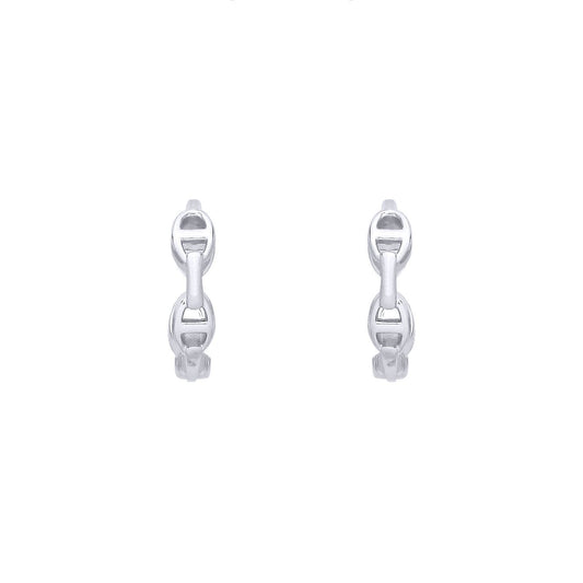 Silver  Marine Anchor Chain Link Ring Huggie Hoop Earrings - EAG1387