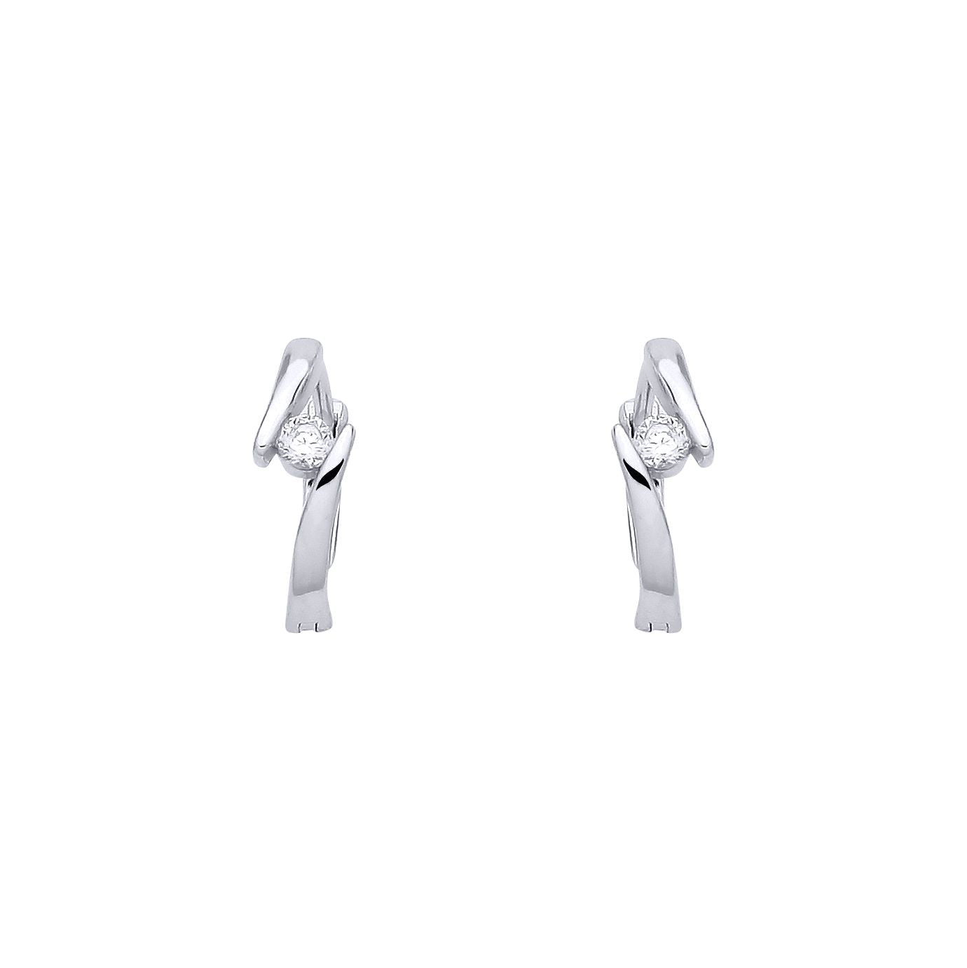 Sterling Silver CZ Crossover Huggie Hoop Earrings - EAG1388