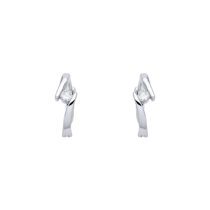 Sterling Silver CZ Crossover Huggie Hoop Earrings - EAG1388