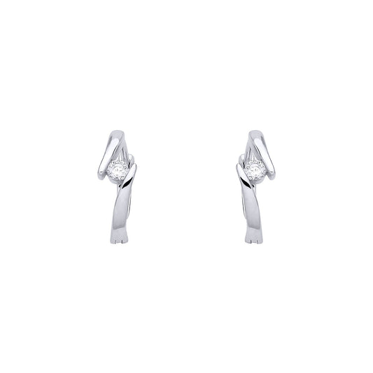 Sterling Silver CZ Crossover Huggie Hoop Earrings - EAG1388