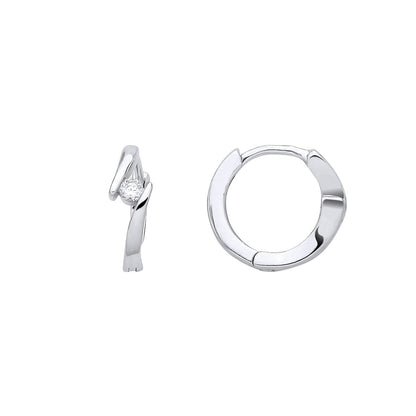 Sterling Silver CZ Crossover Huggie Hoop Earrings - EAG1388