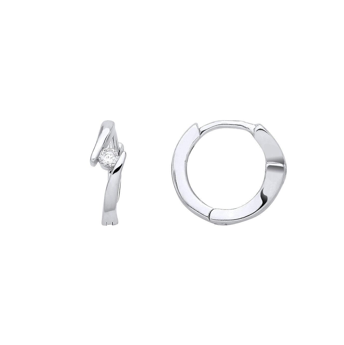 Silver  CZ Crossover Bypass Solitaire Huggie Hoop Earrings - EAG1388