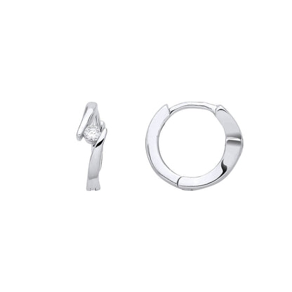 Silver  CZ Crossover Bypass Solitaire Huggie Hoop Earrings - EAG1388