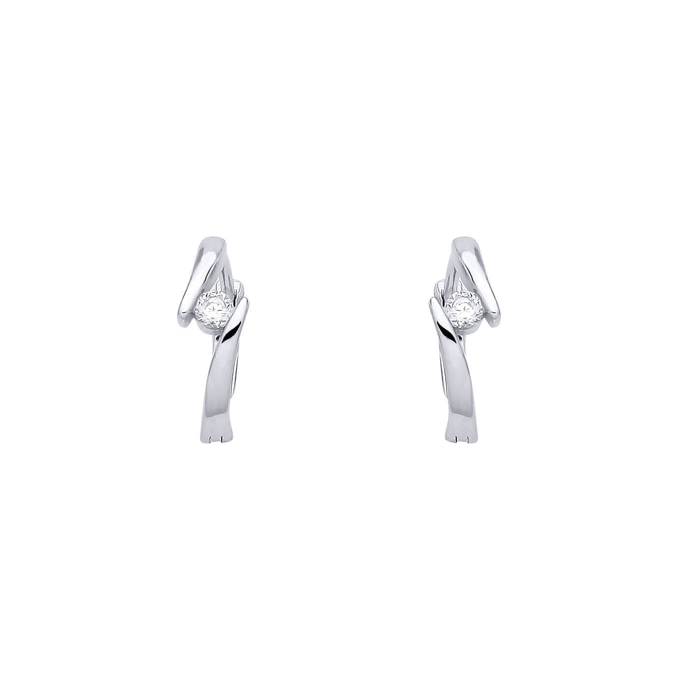 Silver  CZ Crossover Bypass Solitaire Huggie Hoop Earrings - EAG1388