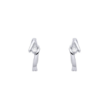 Silver  CZ Crossover Bypass Solitaire Huggie Hoop Earrings - EAG1388