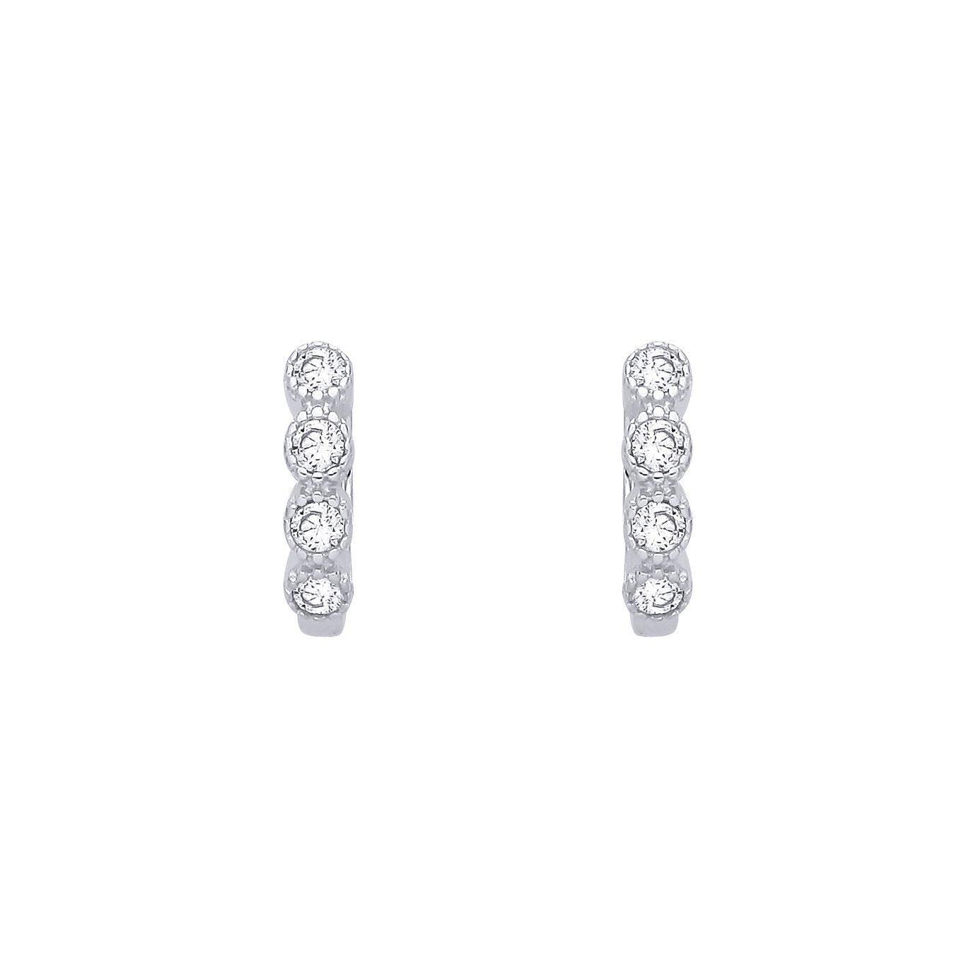 Silver  CZ Quadrilogy Eternity Huggie Hoop Earrings - EAG1389