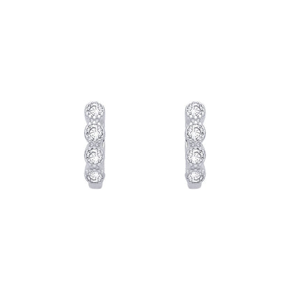 Silver  CZ Quadrilogy Eternity Huggie Hoop Earrings - EAG1389