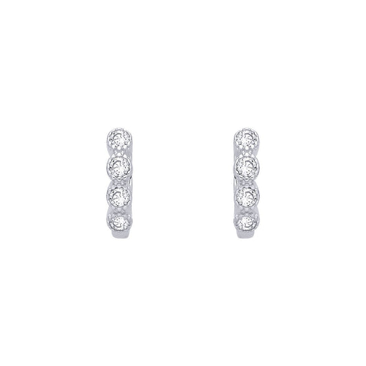 Silver  CZ Quadrilogy Eternity Huggie Hoop Earrings - EAG1389