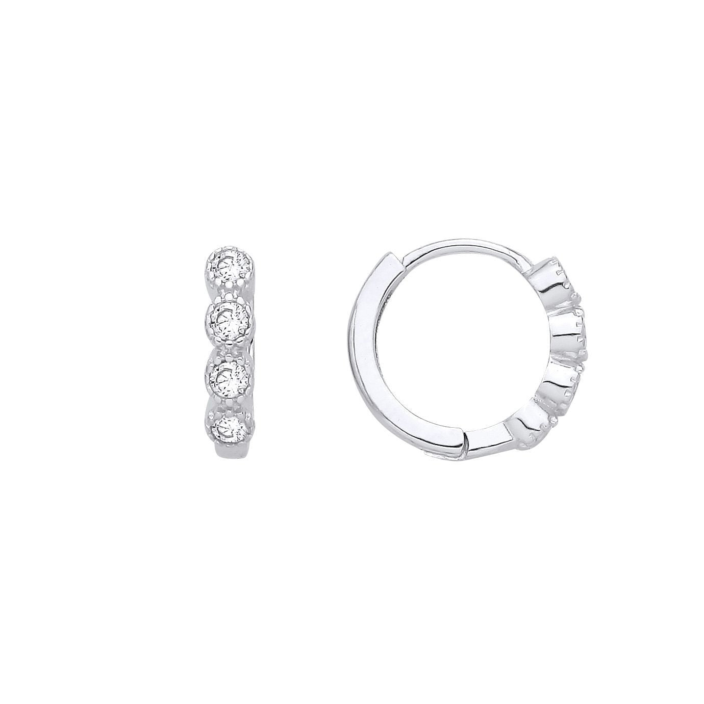 Silver  CZ Quadrilogy Eternity Huggie Hoop Earrings - EAG1389