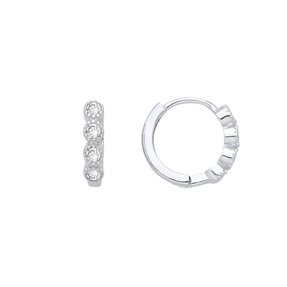 Silver  CZ Quadrilogy Eternity Huggie Hoop Earrings - EAG1389