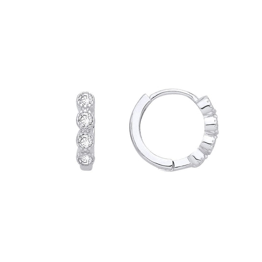 Silver  CZ Quadrilogy Eternity Huggie Hoop Earrings - EAG1389