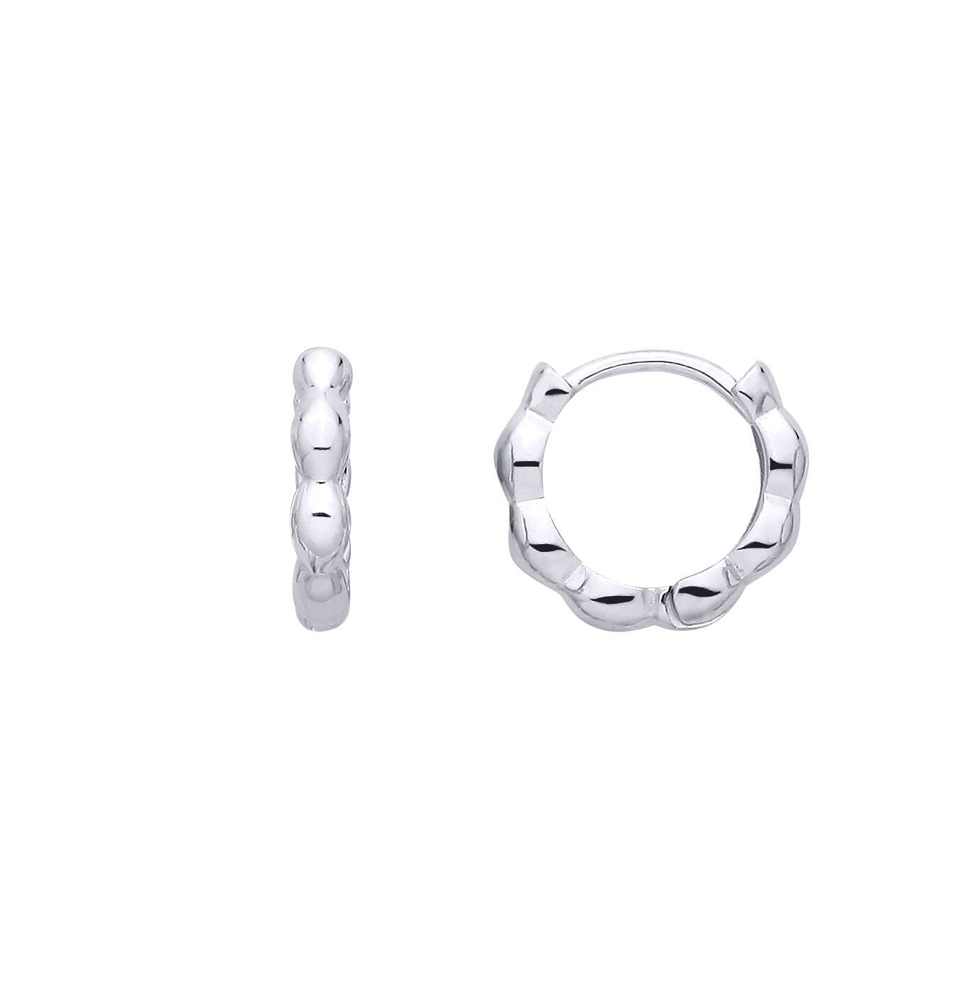 Silver  Scalloped Peapod Huggie Creole Hoop Earrings - EAG1390
