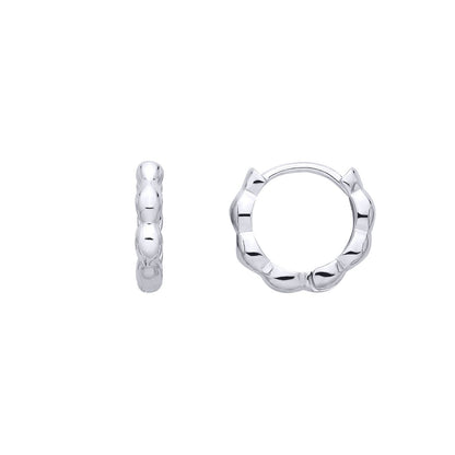 Silver  Scalloped Peapod Huggie Creole Hoop Earrings - EAG1390