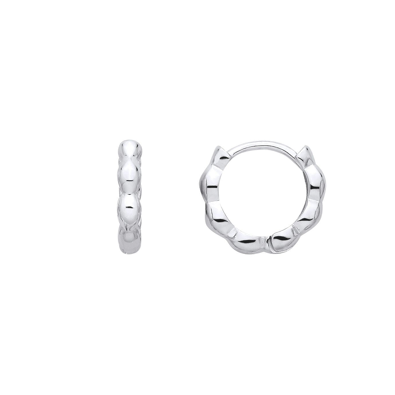 Silver  Scalloped Peapod Huggie Creole Hoop Earrings - EAG1390