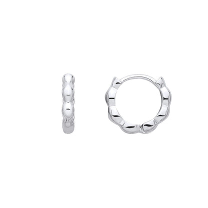 Silver  Scalloped Peapod Huggie Creole Hoop Earrings - EAG1390