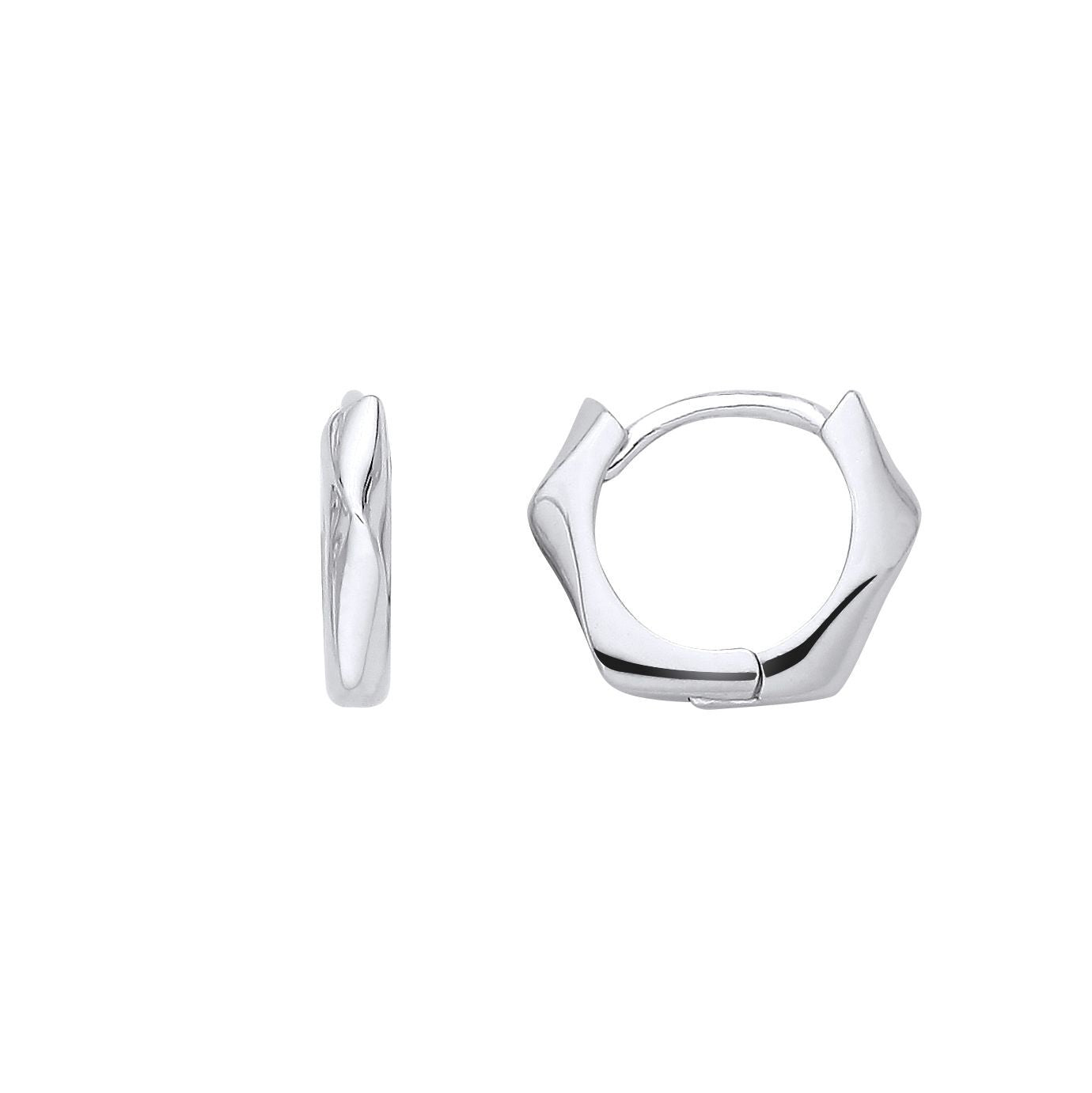 Silver  Wavy Hexagonal Huggie Creole Hoop Earrings - EAG1391