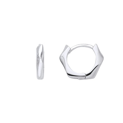 Silver  Wavy Hexagonal Huggie Creole Hoop Earrings - EAG1391